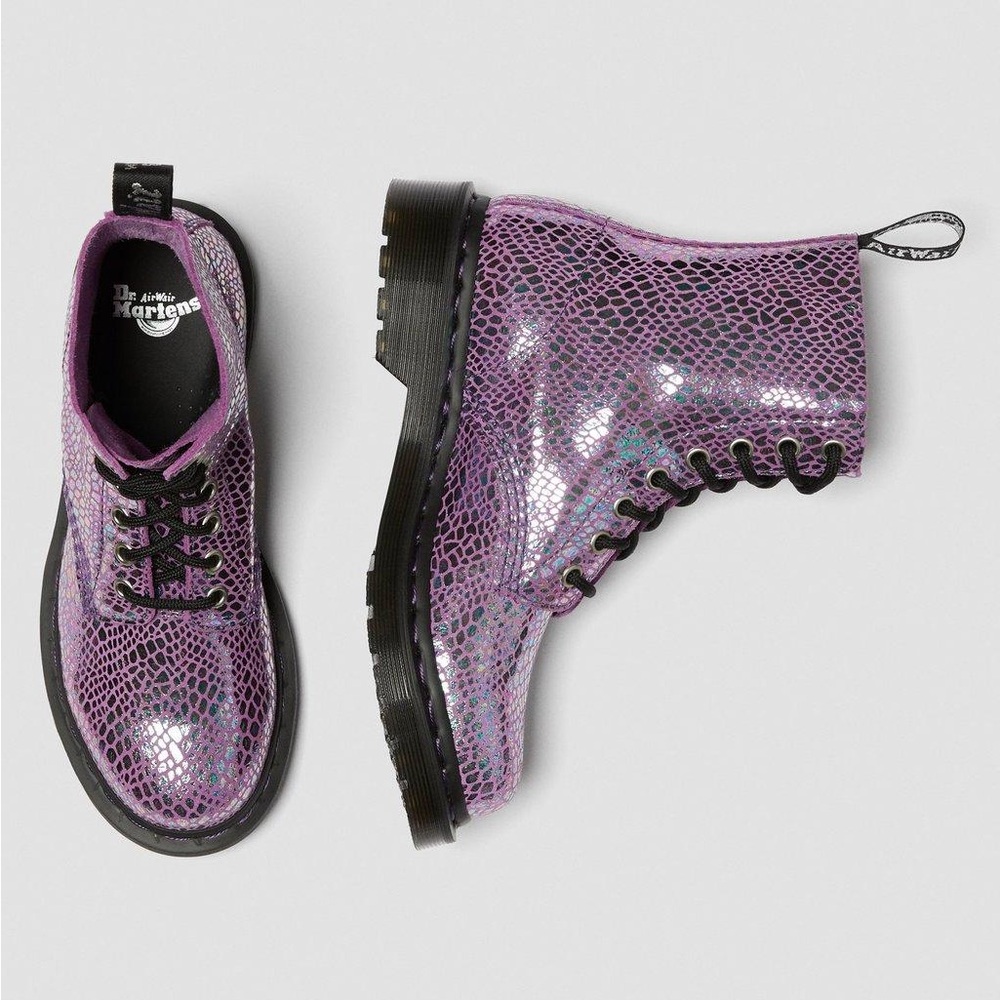 Dr. Martens Pascal 1460 Metallic Purple Snake Rare Find Women’s Combat Boots - Picture 1 of 13